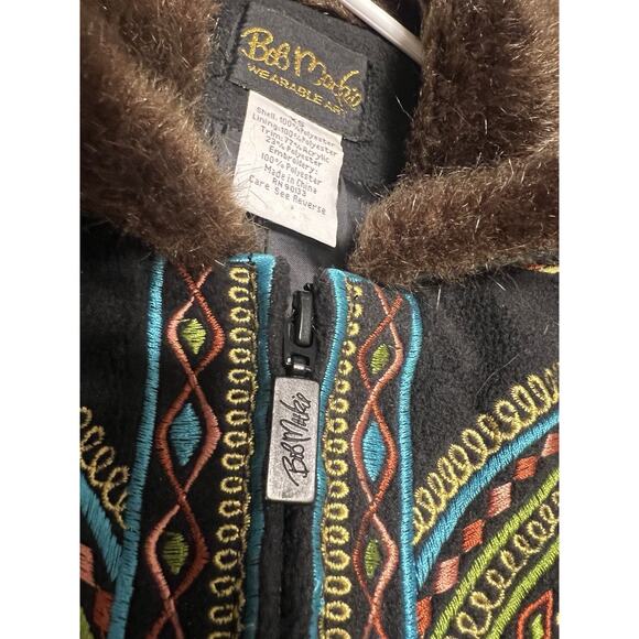Bob Mackie Vintage Wearable Art Faux Fur Embroidered Vest Pockets Black - Picture 4 of 7